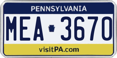 PA license plate MEA3670