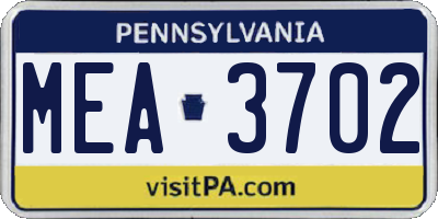 PA license plate MEA3702