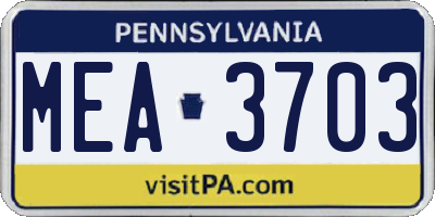 PA license plate MEA3703