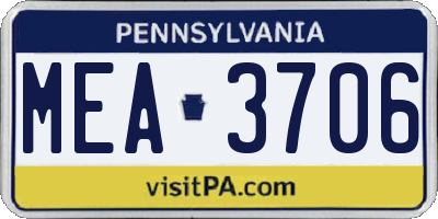 PA license plate MEA3706