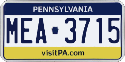 PA license plate MEA3715