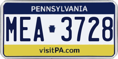 PA license plate MEA3728