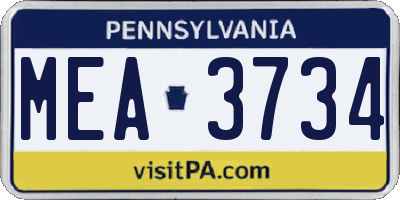 PA license plate MEA3734
