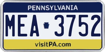 PA license plate MEA3752