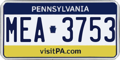 PA license plate MEA3753