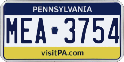 PA license plate MEA3754