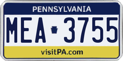 PA license plate MEA3755