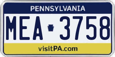 PA license plate MEA3758