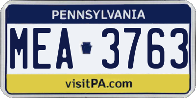 PA license plate MEA3763