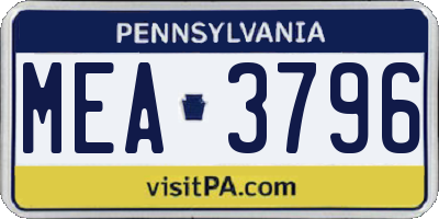 PA license plate MEA3796