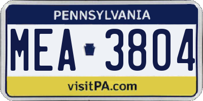 PA license plate MEA3804