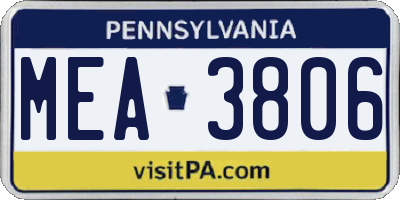 PA license plate MEA3806