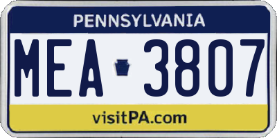 PA license plate MEA3807