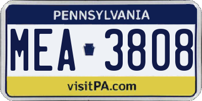 PA license plate MEA3808