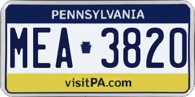 PA license plate MEA3820