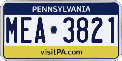 PA license plate MEA3821