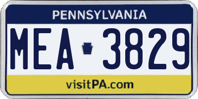 PA license plate MEA3829