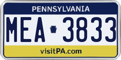 PA license plate MEA3833
