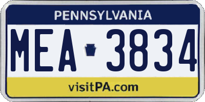 PA license plate MEA3834