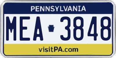 PA license plate MEA3848