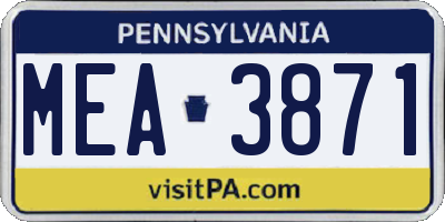 PA license plate MEA3871