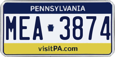 PA license plate MEA3874