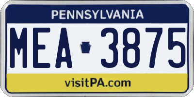 PA license plate MEA3875