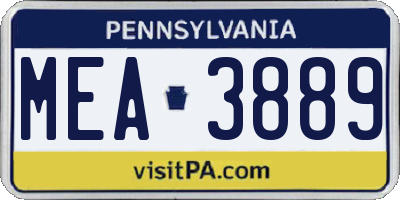 PA license plate MEA3889