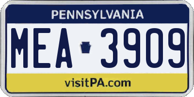 PA license plate MEA3909