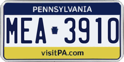 PA license plate MEA3910