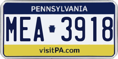 PA license plate MEA3918