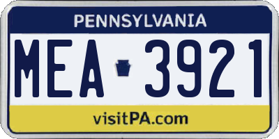 PA license plate MEA3921
