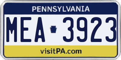 PA license plate MEA3923