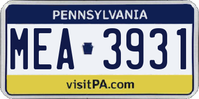 PA license plate MEA3931