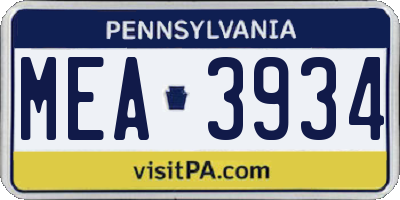 PA license plate MEA3934