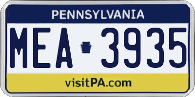 PA license plate MEA3935
