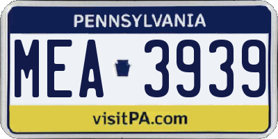 PA license plate MEA3939