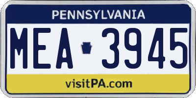 PA license plate MEA3945