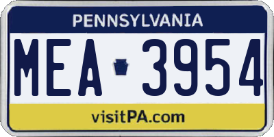 PA license plate MEA3954