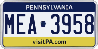 PA license plate MEA3958