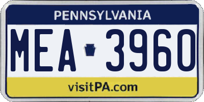 PA license plate MEA3960