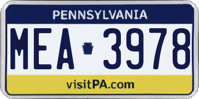 PA license plate MEA3978