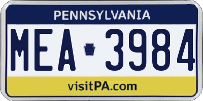 PA license plate MEA3984