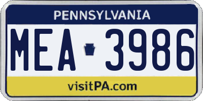 PA license plate MEA3986