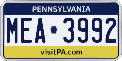 PA license plate MEA3992