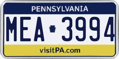 PA license plate MEA3994