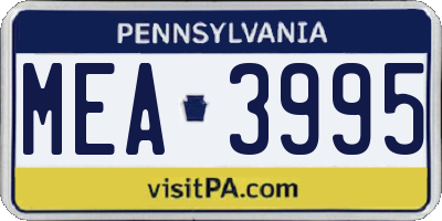 PA license plate MEA3995