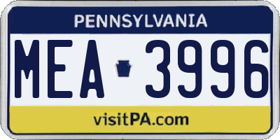 PA license plate MEA3996