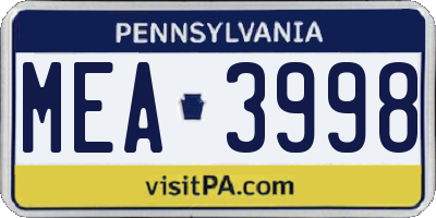 PA license plate MEA3998