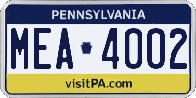 PA license plate MEA4002